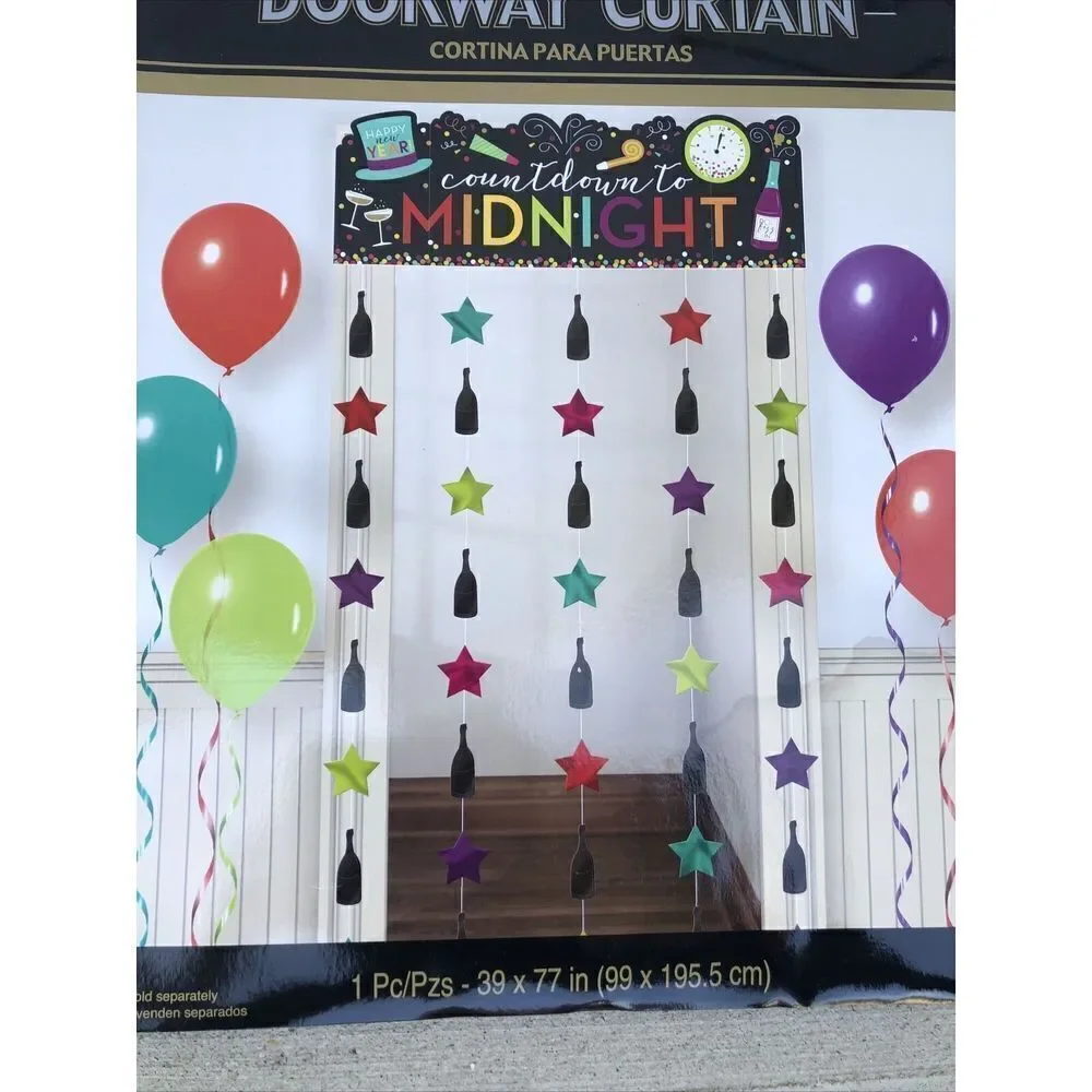 New Year’s Eve Countdown to Midnight Doorway Curtain Jewel Tones 39”x77”